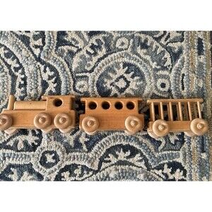 Vintage 60s solid wood handmade interlocking train set retro handcrafted 3 piece